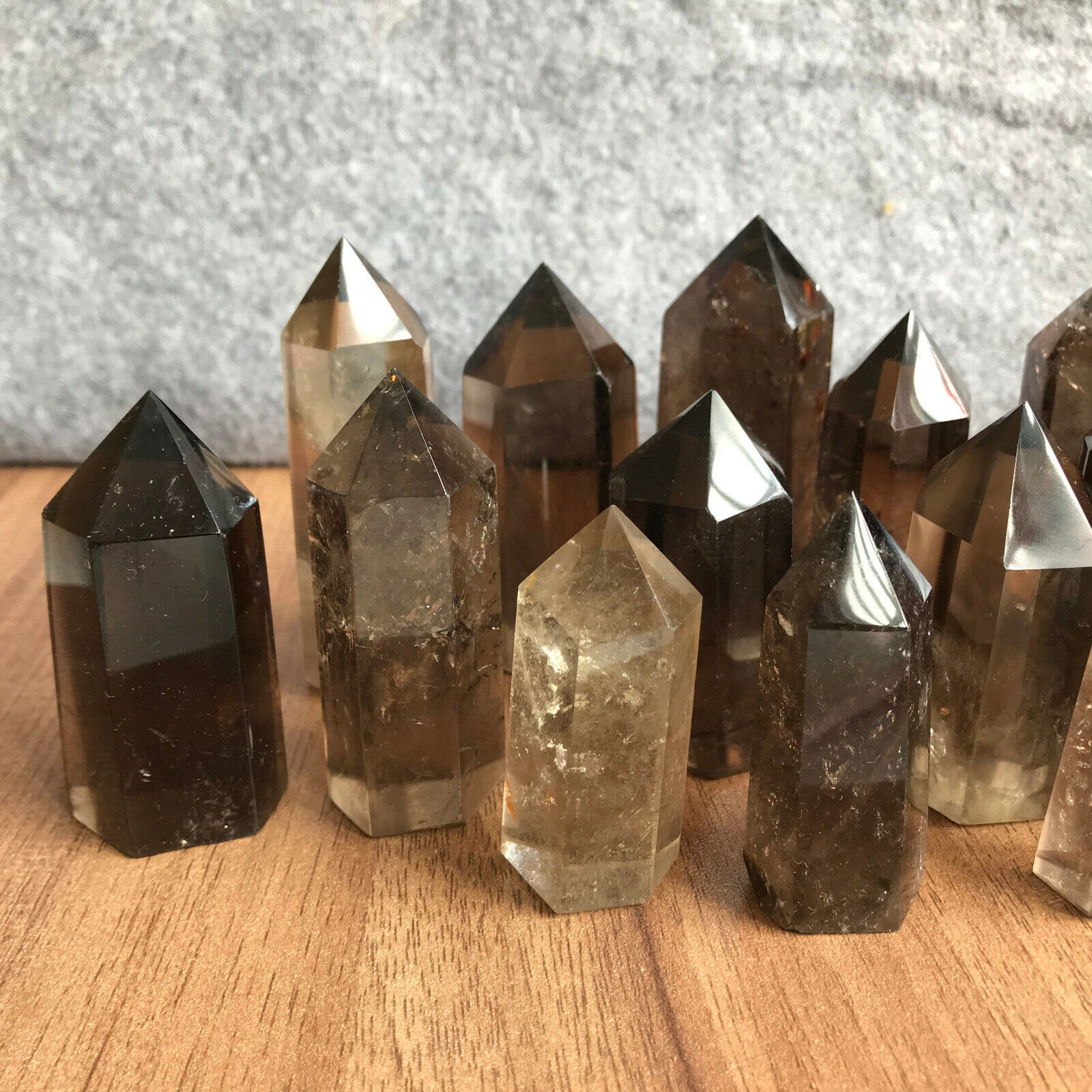 4pcs natural smokey  quartz obelisk minera crystal wand point healing  