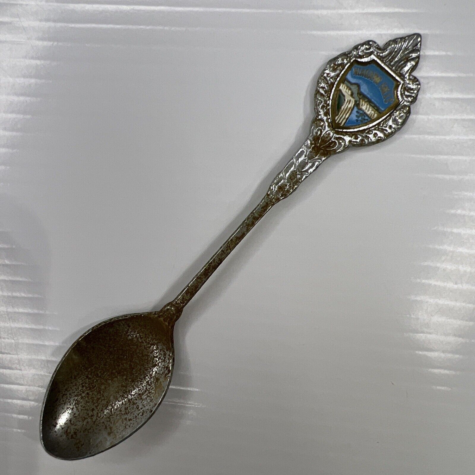 Niagara Falls Enamel Crest Silver Waterfall Travel Canada Vintage Souvenir Spoon