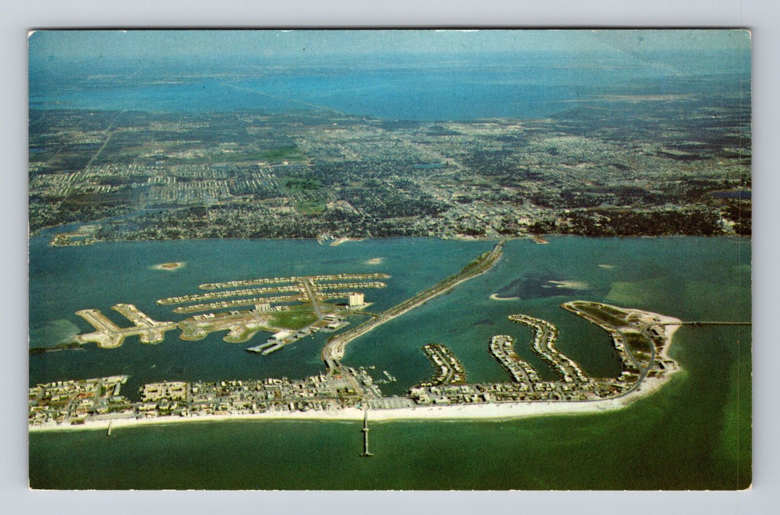 Clearwater Beach FL-Florida, Aerial Map Gulf of Mexico Causeway Vintage Postcard