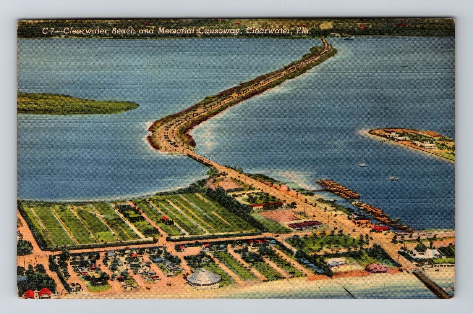 Clearwater FL-Florida, Clearwater Beach, Memorial Causeway, Vintage Postcard