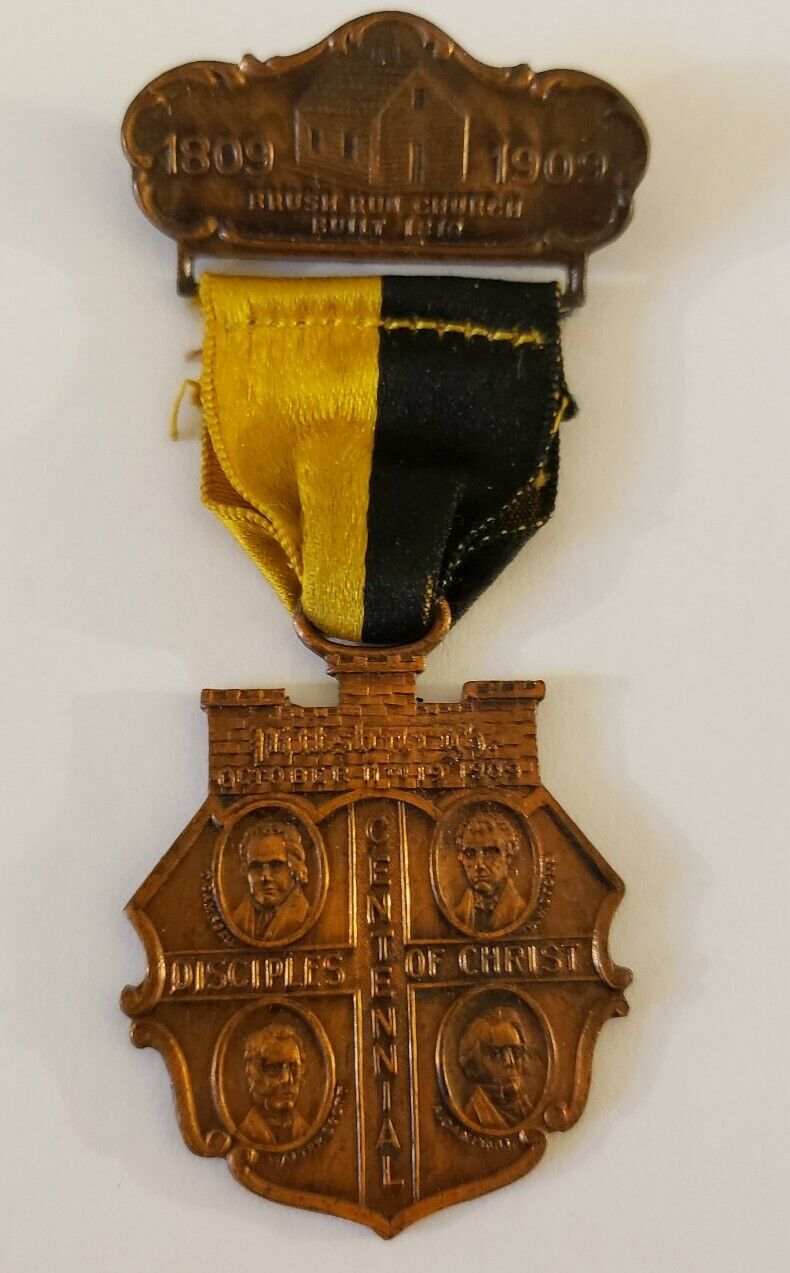 Antique 1909 DISCIPLES OF CHRIST Bronze Pittsburgh Centennial Medal Badge Pin 