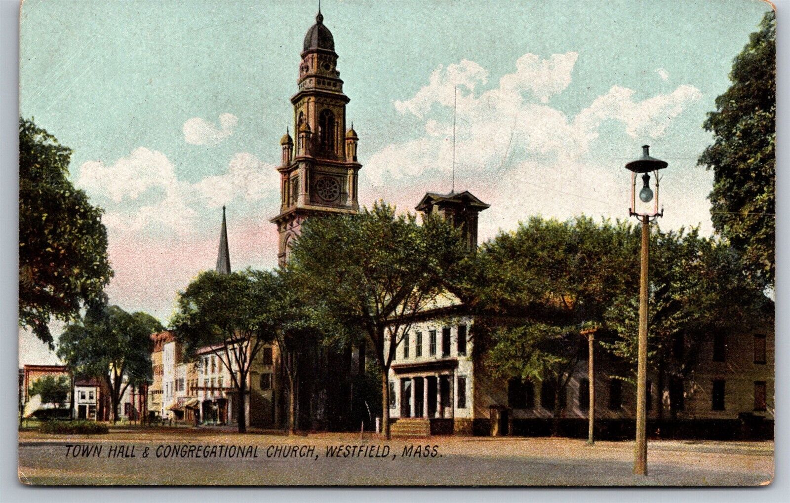 Town Hall & Congregational Church Westfield MA Rotograph C1920\'s Postcard T15