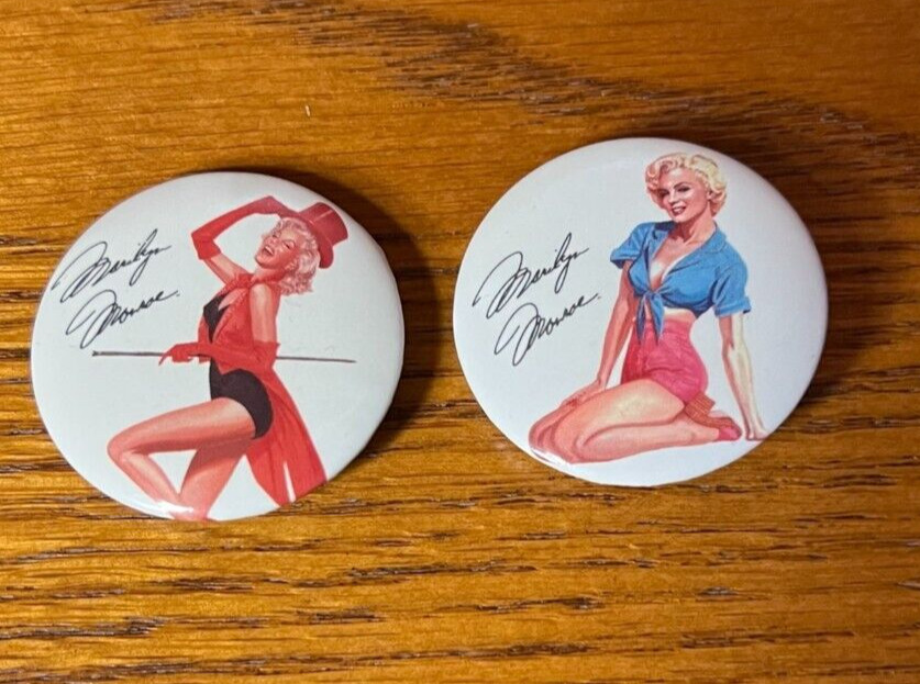 2 VTG Marilyn Monroe Pinback Buttons 1.25\
