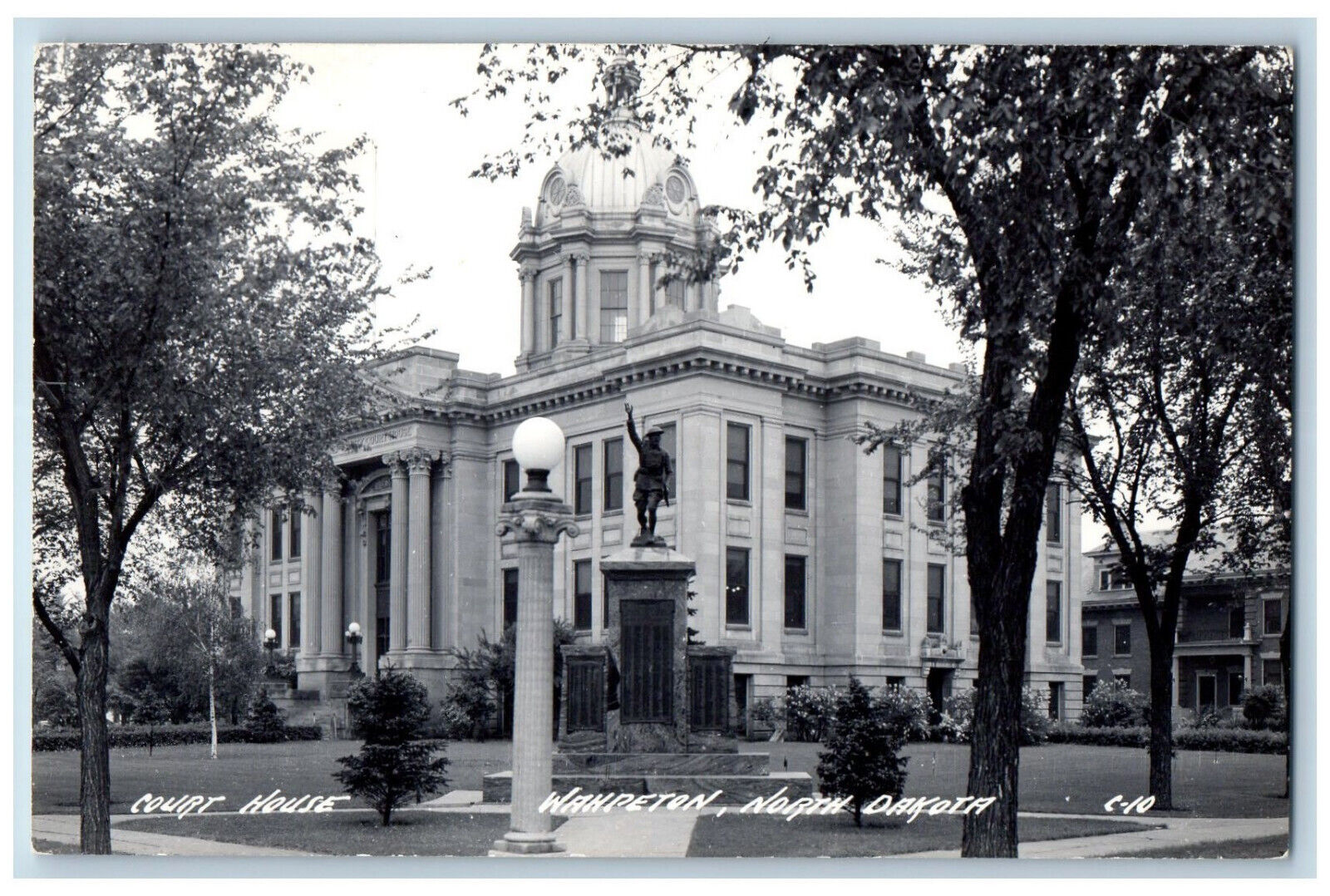Wahpeton North Dakota ND Postcard Monument Court House c1940's RPPC Photo
