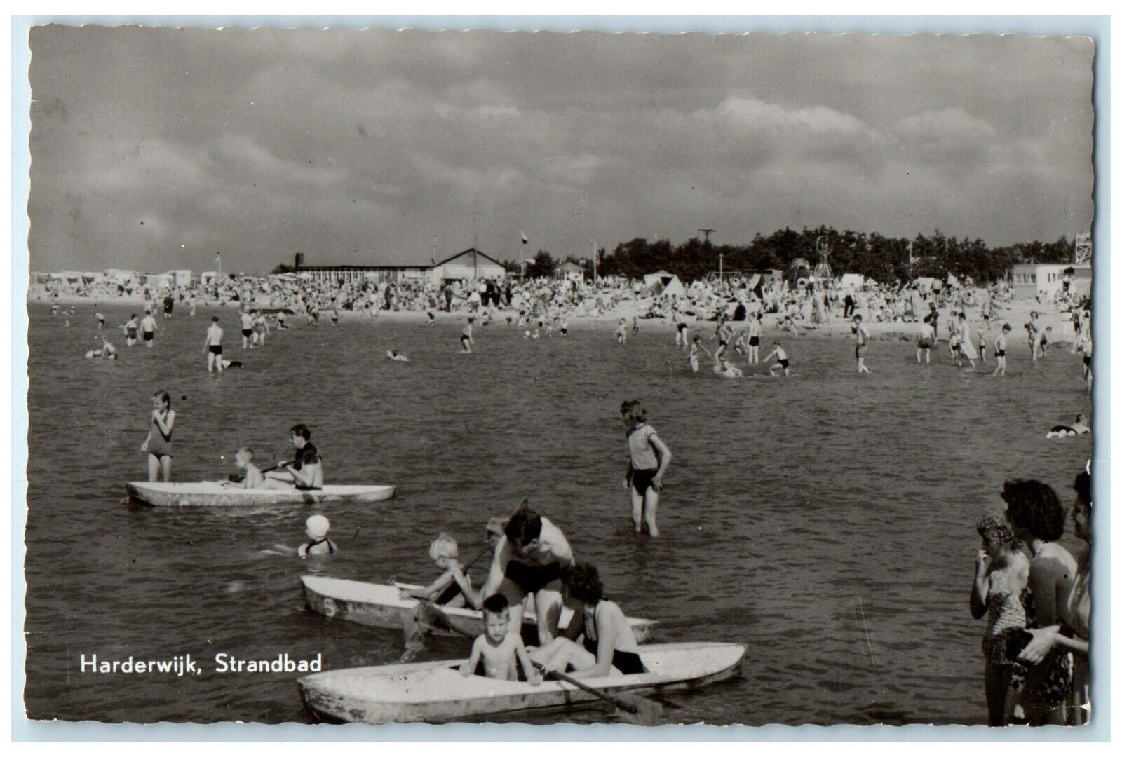 c1960's Boat Canoeing Harderwijk Beach Netherlands RPPC Photo Postcard