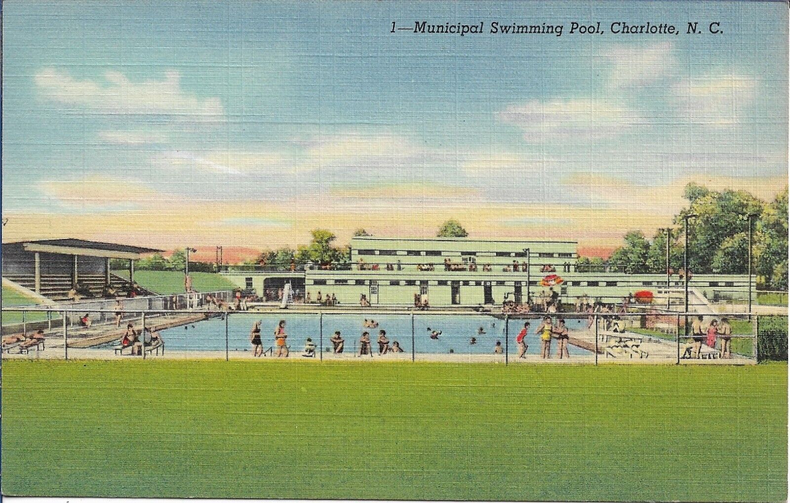 Charlotte North Carolina Postcard Municipal Swimming Pool Linen 1940s Unposted