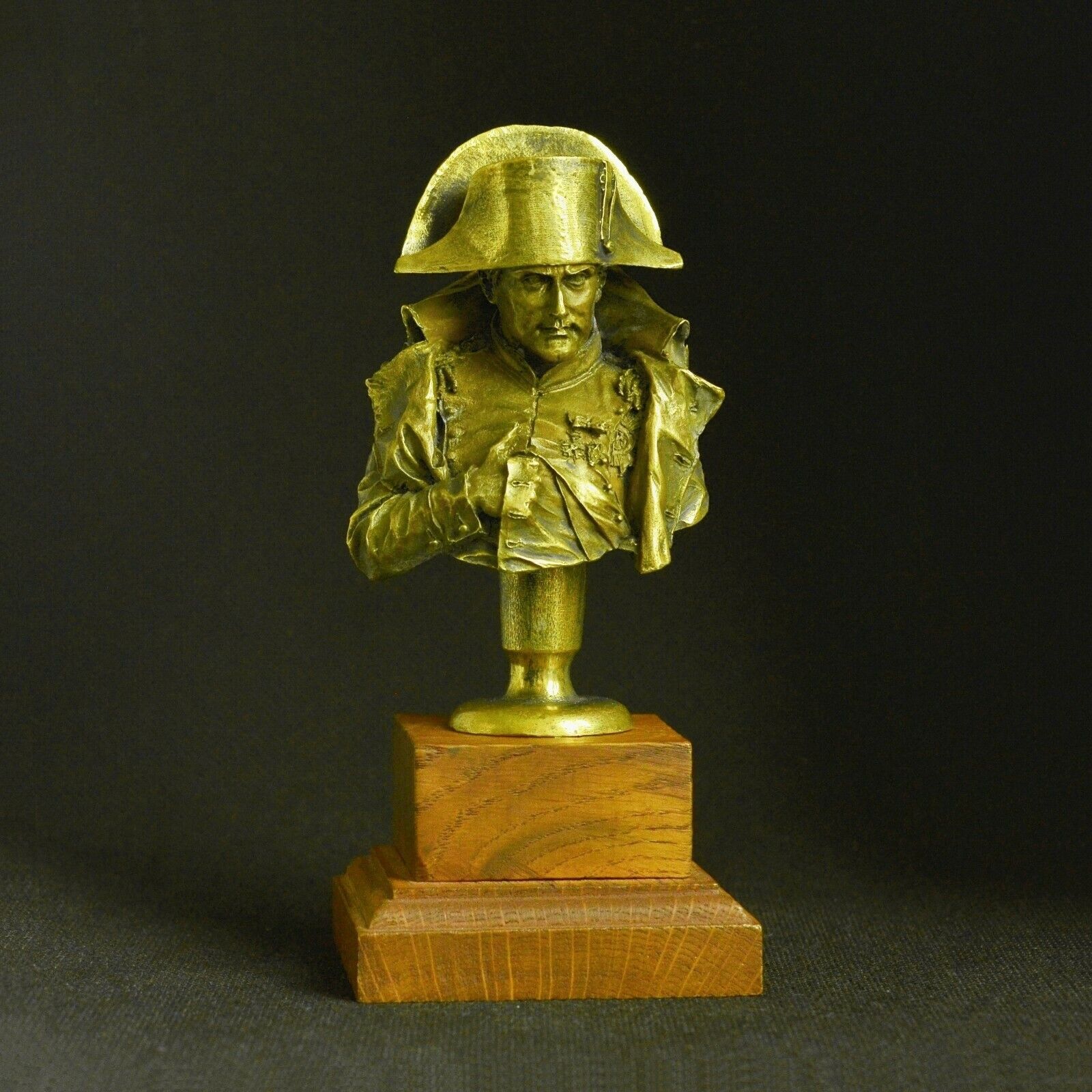 Art Deco Solid Bronze Bust of Napoleon Bonaparte Statuette Figurine Wooden Stand
