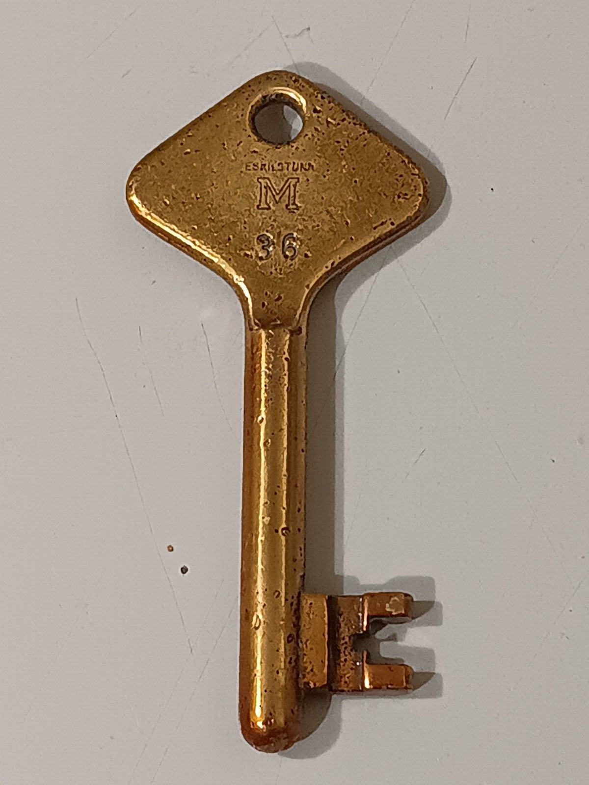 Antique ESKILSTUNA Swiss Solid Brass Skeleton Key Vintage Swedish Stamped M 36