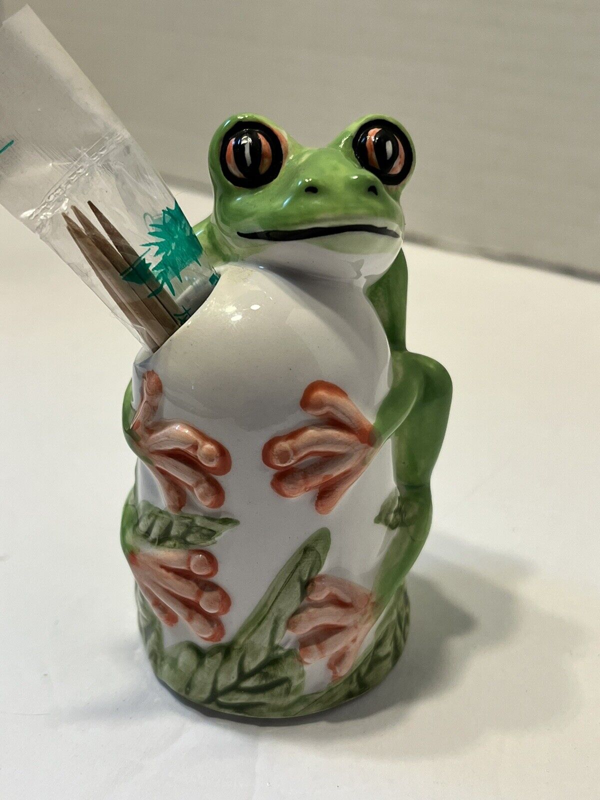 Vintage Kitschy Green Ceramic Frog Toothpick Holder Agiftcorp Hand Painted Read