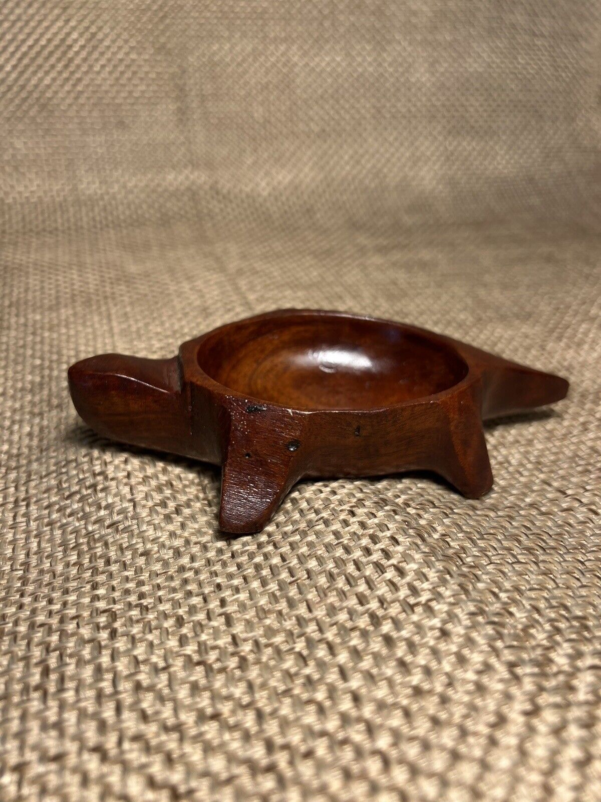 Turtle Tortoise Shaped Trinket Jewelry Holder Hand Carved Wood 6” Boho Nature