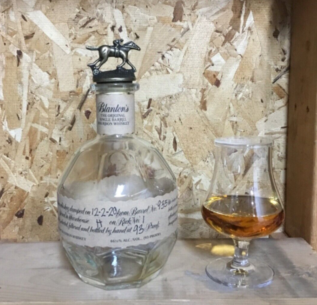 Empty 2020 Blanton’s Kentucky bourbon whiskey bottle