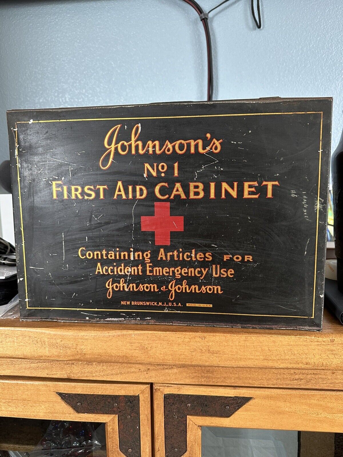 1910s Antique Johnson & Johnson’s First Aid Cabinet Very RARE