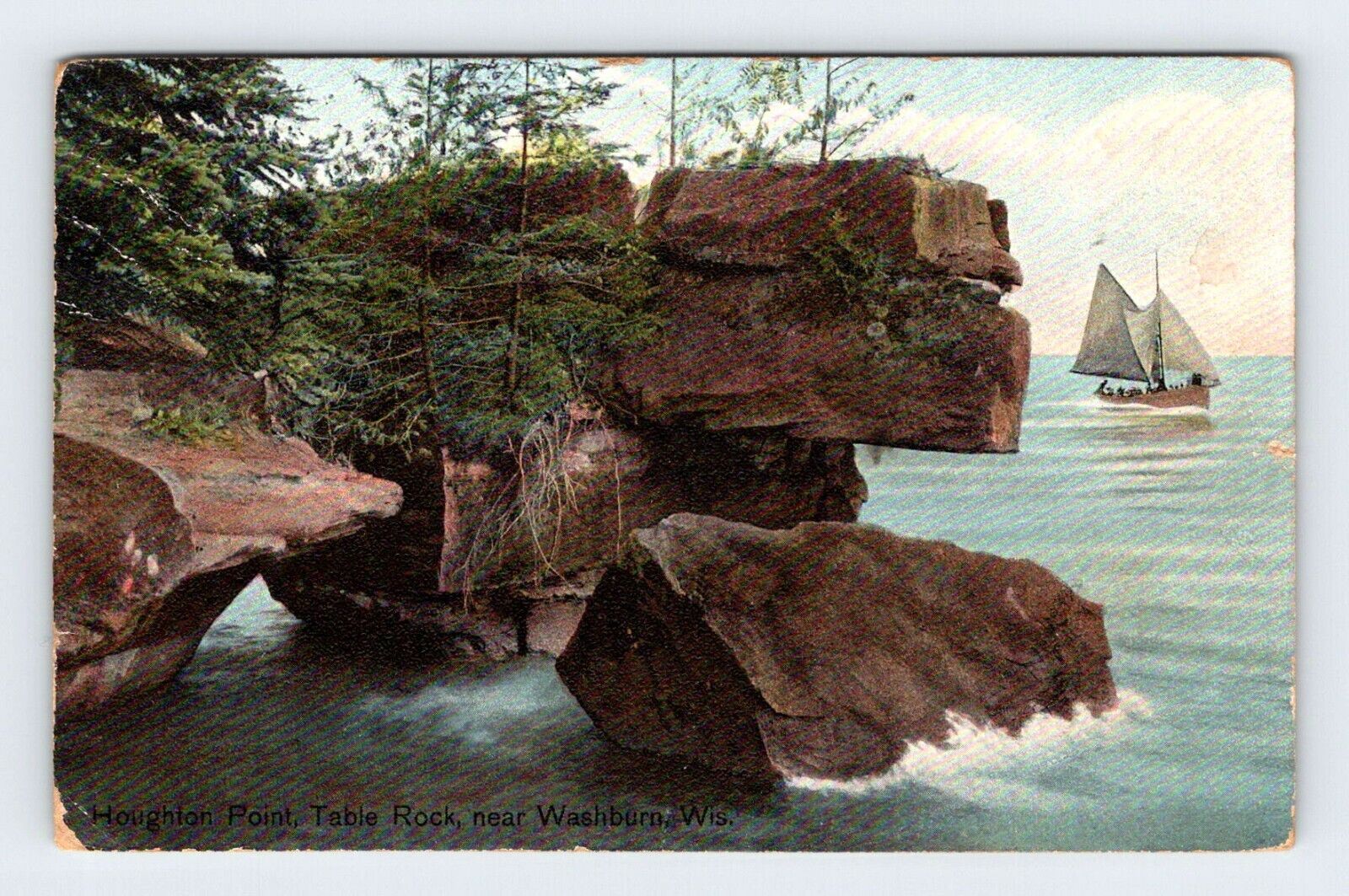Houghton Point Table Rock Near Washburn Wisconsin Antique Vintage Postcard SAL17