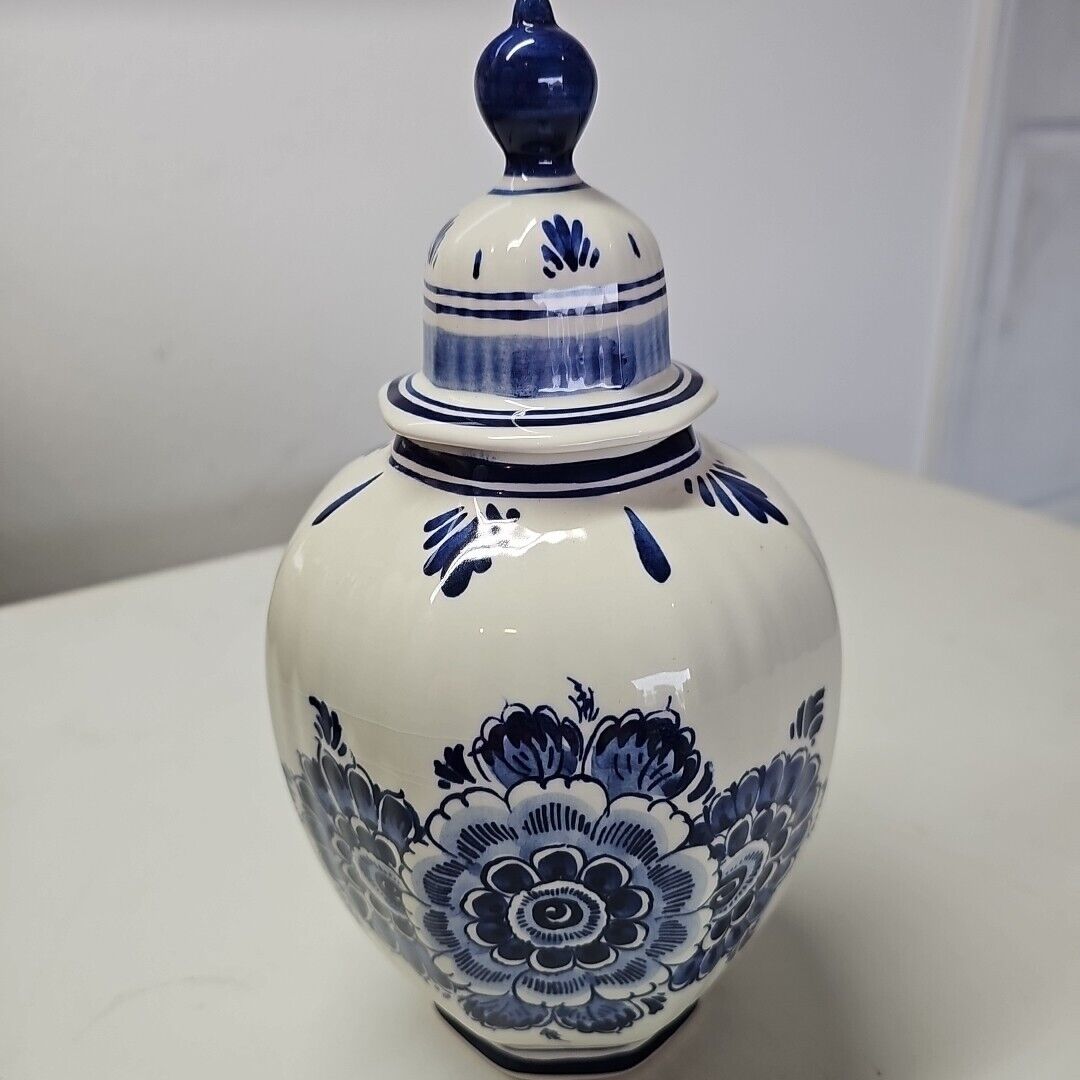Delft Vase Vintage Antique Floral Lid Vase Decorative Table Vase Hand Painted