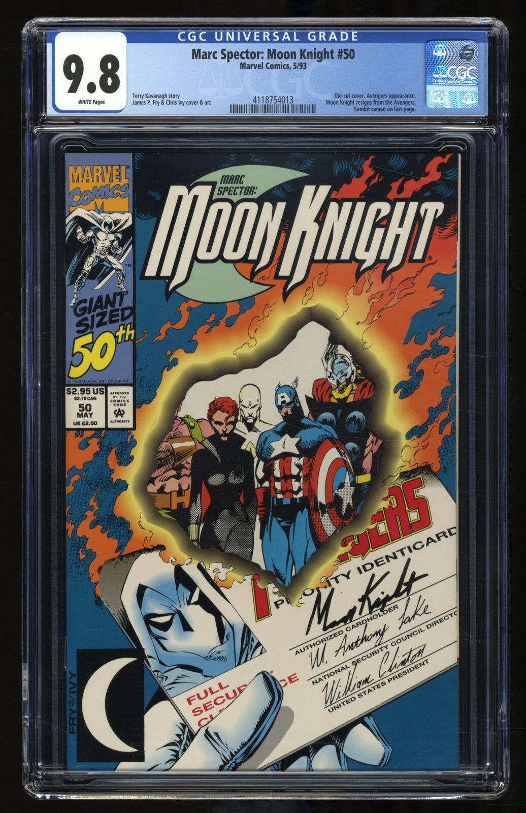 Marc Spector: Moon Knight #50 CGC NM/M 9.8 White Pages Die-Cut Cover Marvel