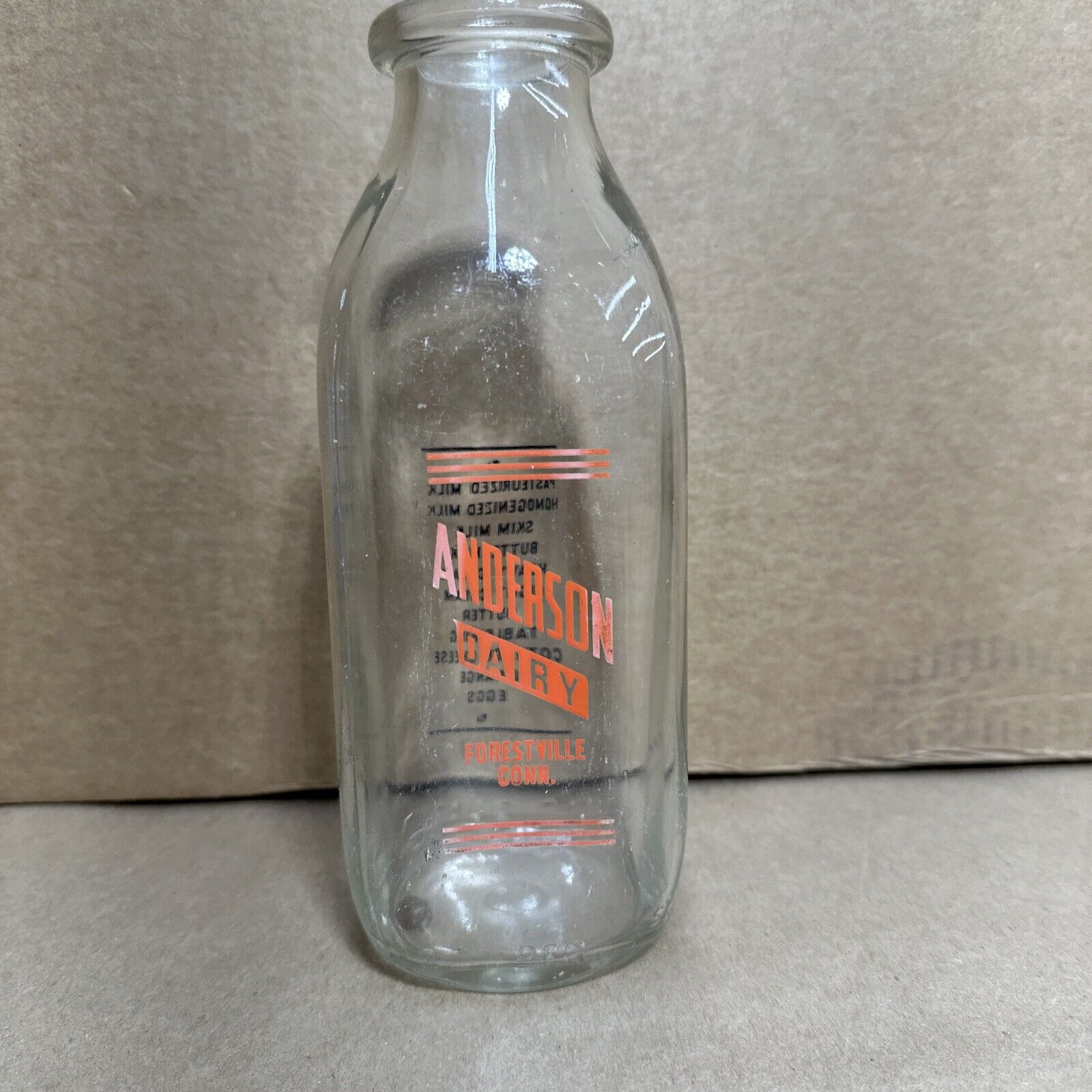 Anderson Dairy Forestville CT Antique Milk Bottle One Quart Glass