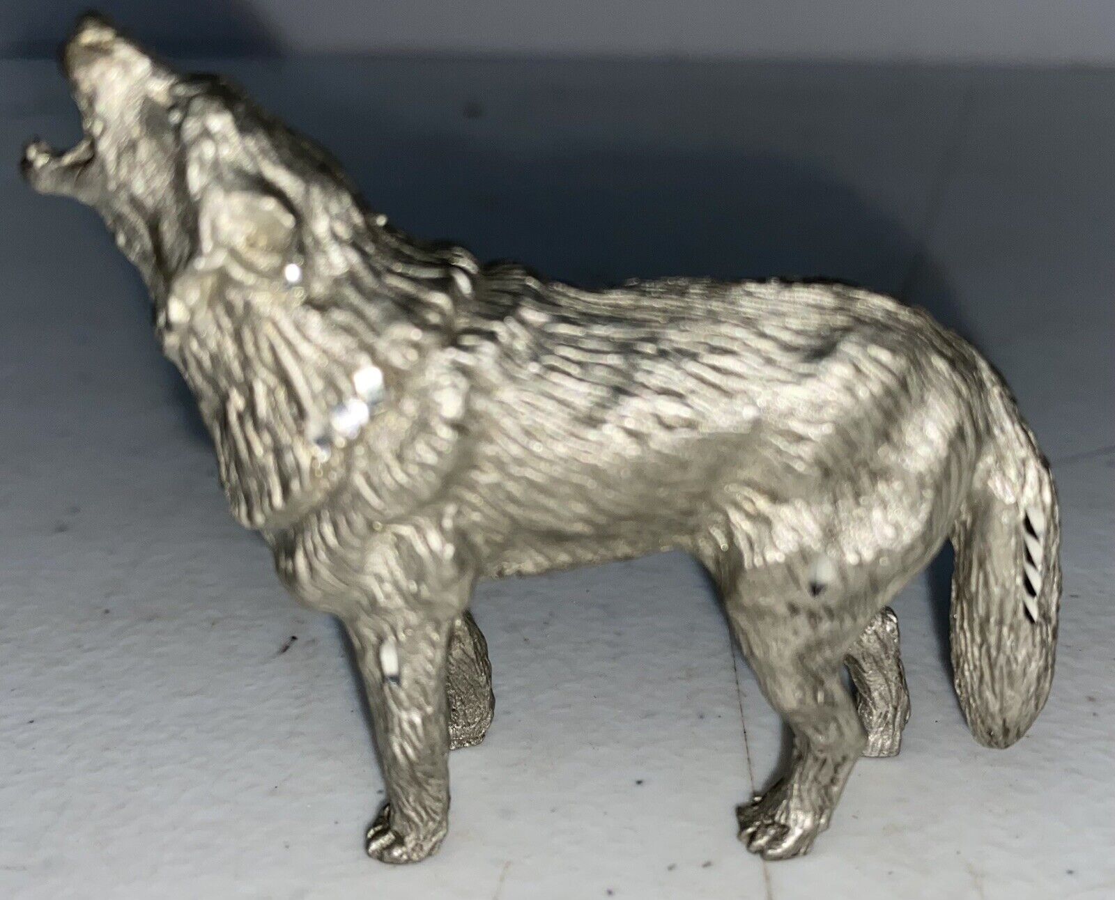 VTG BKS Fine Pewter Howling Wolf Animal Statue Figure 2”