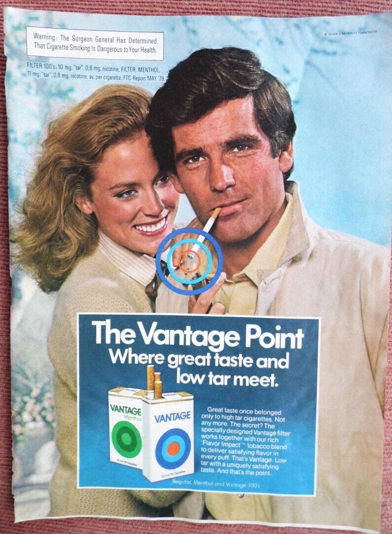 Vantage Cigarettes Great Taste Low Tar Couple Smoking Vintage Print Ad 1979