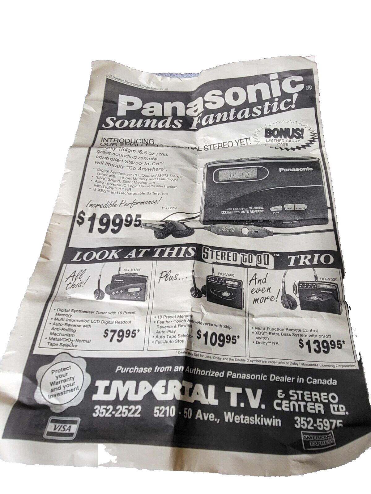 VINTAGE PANASONIC ELECTRONICS NEWSPAPER FULL PAGE 1992 CANADIAN SEE PICTURES