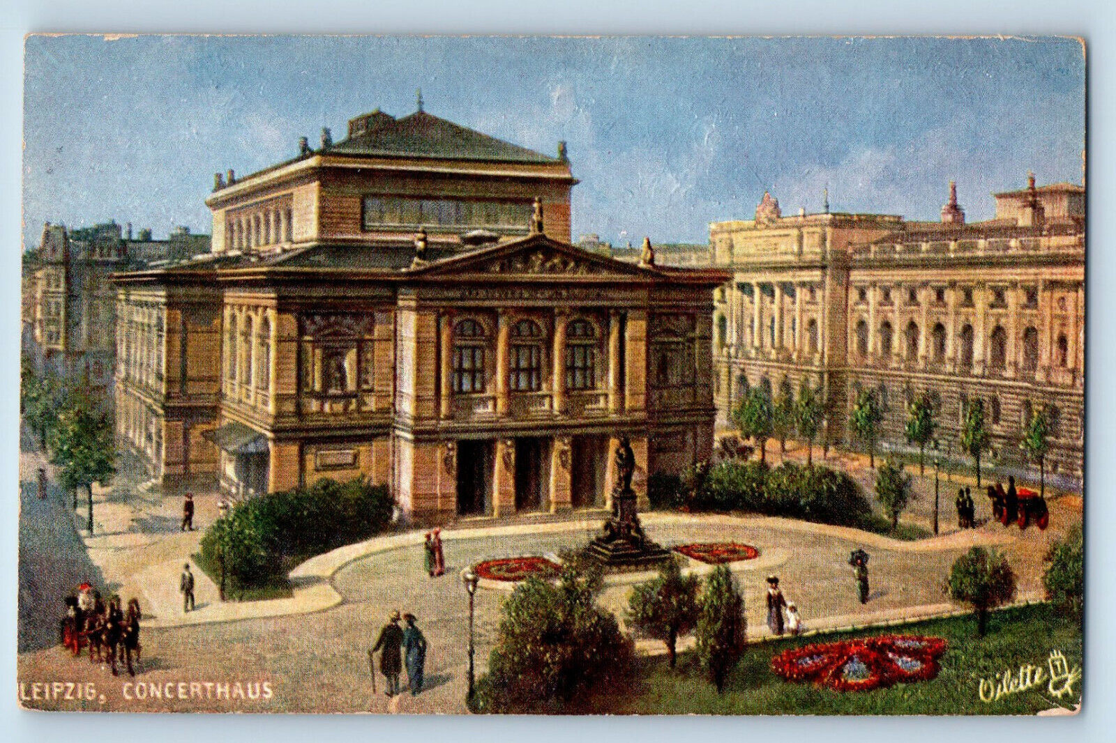 Leipzig Saxony Germany Postcard Concert Hall c1910 Antique Oilette Tuck Art