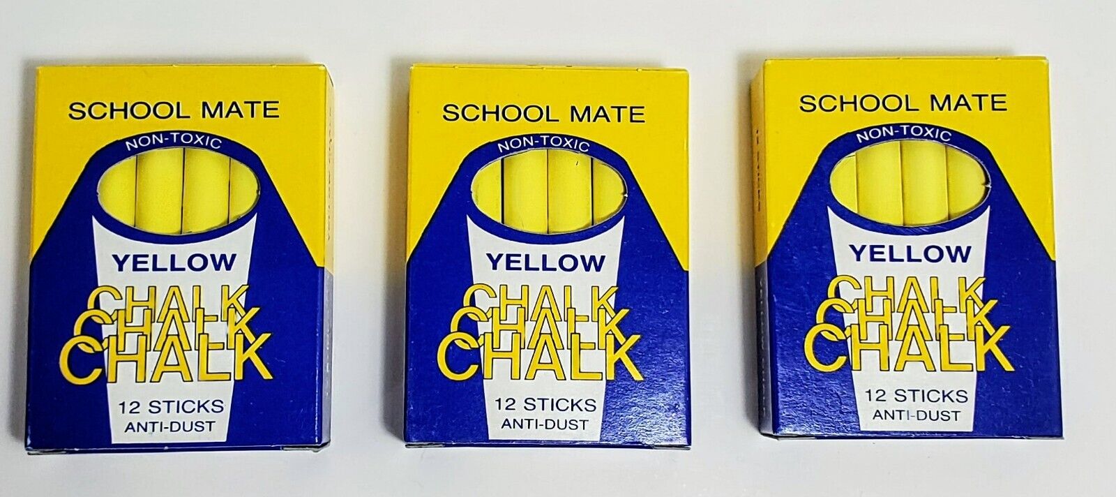 Vtg 3 Box 12 Sticks School Chalk Yellow Blackboard France School Mate Low Dust