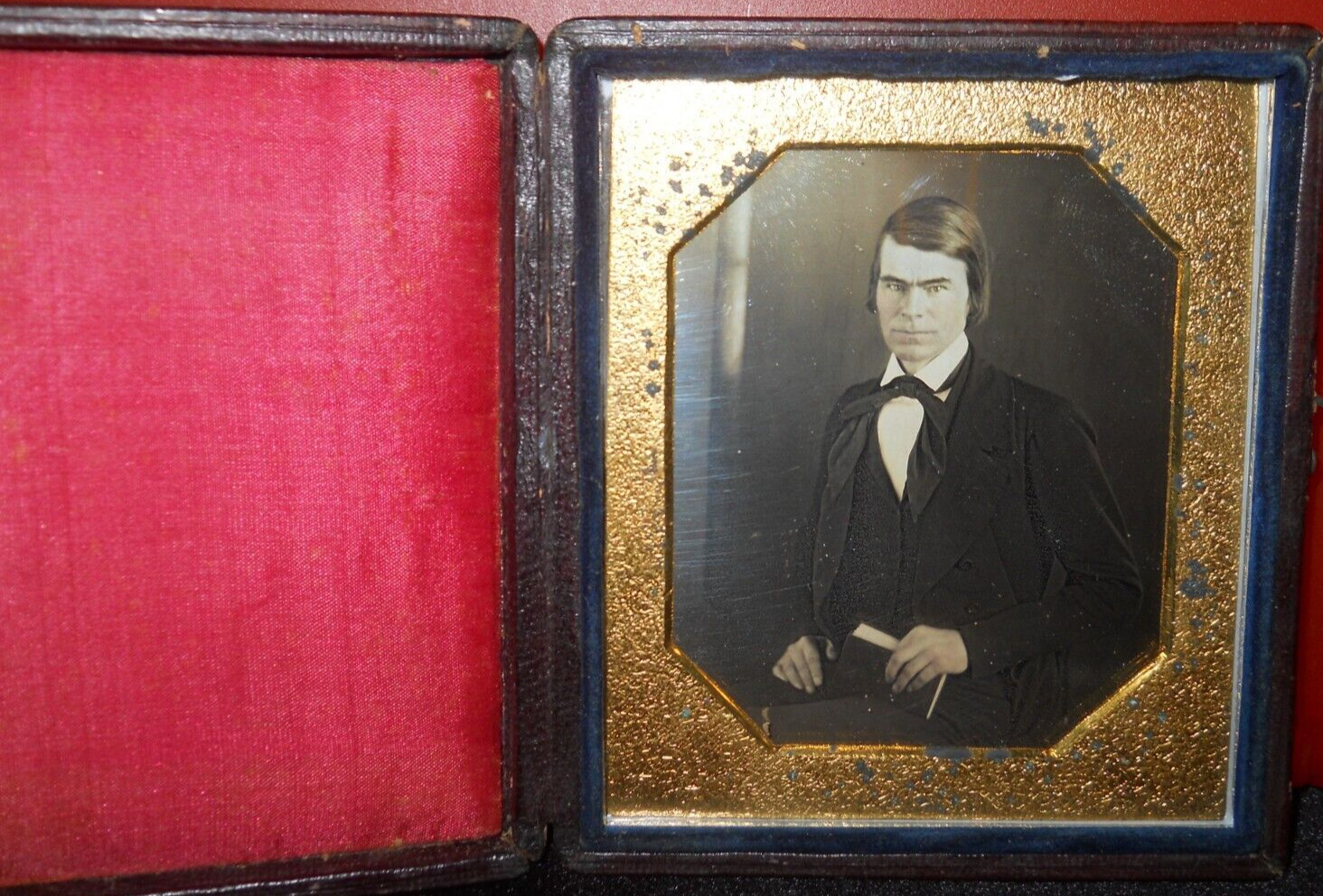 1/6th size Scovills Daguerreotype of young man in full Brady case