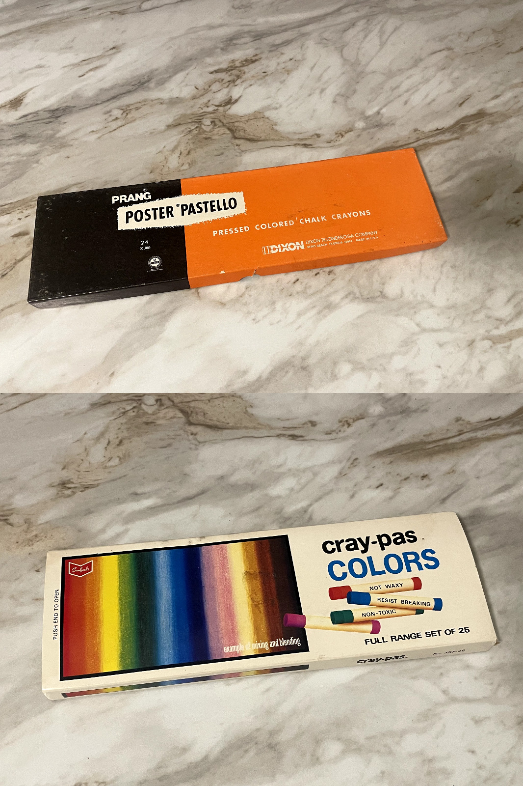 Prang Poster Pastello Chalk Crayons & Cray-Pas Colors Vintage Bulk Lot (2) Sets