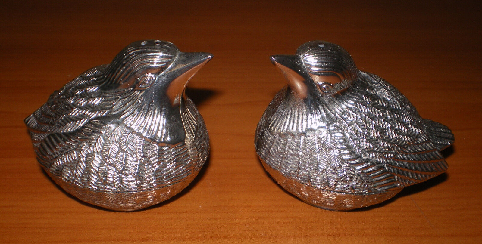 Vintage Silver Plated BIRD Salt & Pepper Shaker Set ~ Quail Sparrows Chickadees