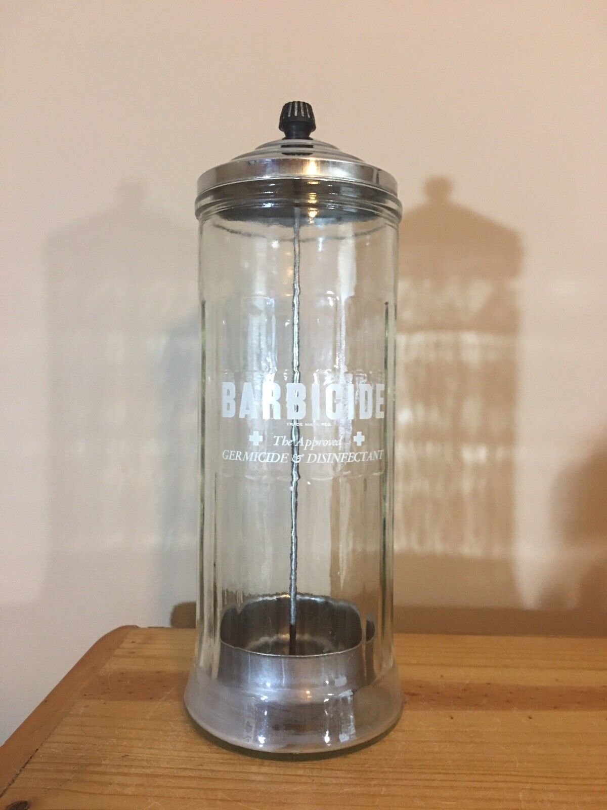Vintage King Research Chrome/Glass Barbicide Germicide Disinfectant Comb Jar