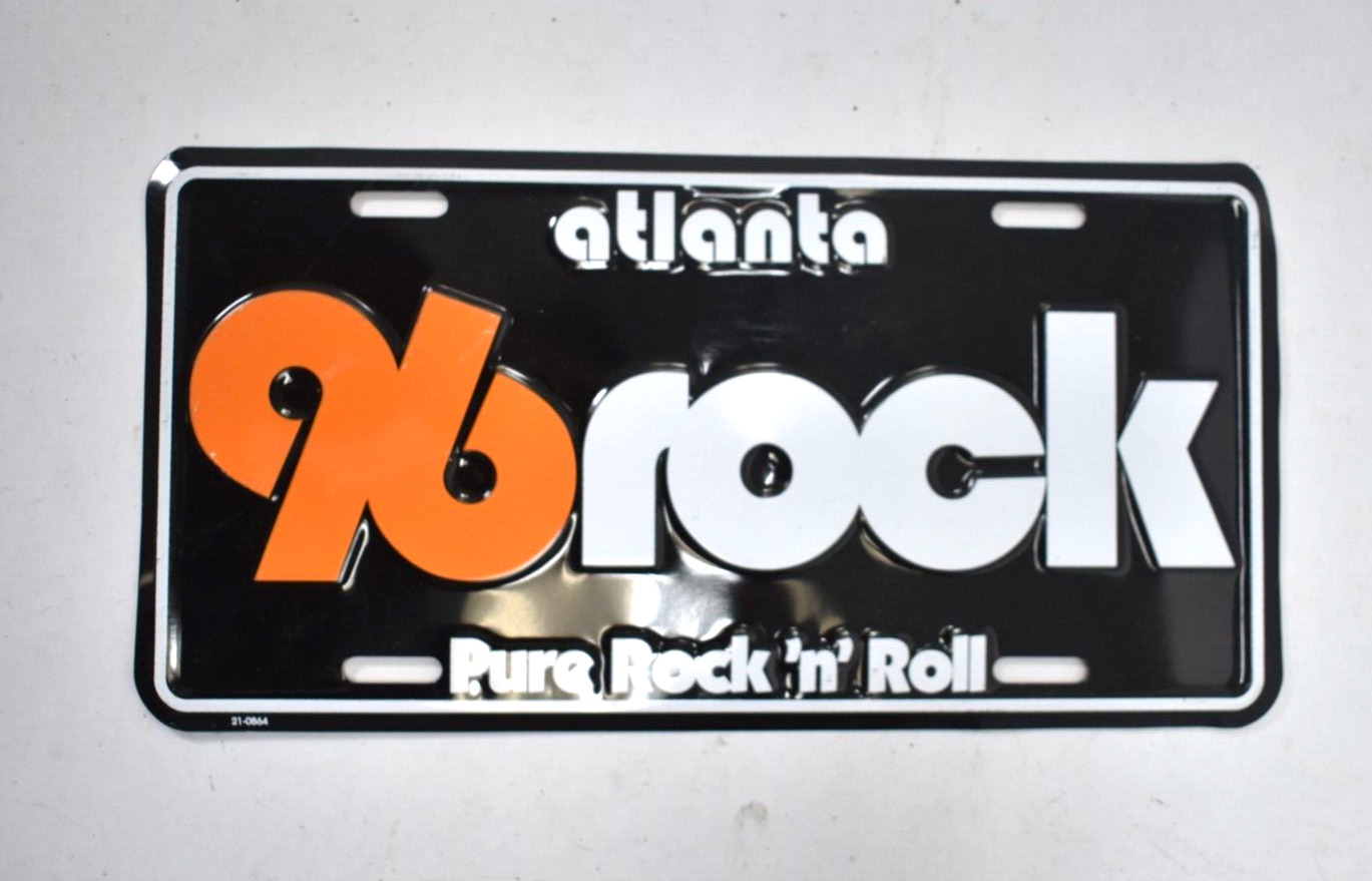 96 Rock Pure Rock'N Roll Atlanta Vanity License Plate Tag Black/White Aluminum
