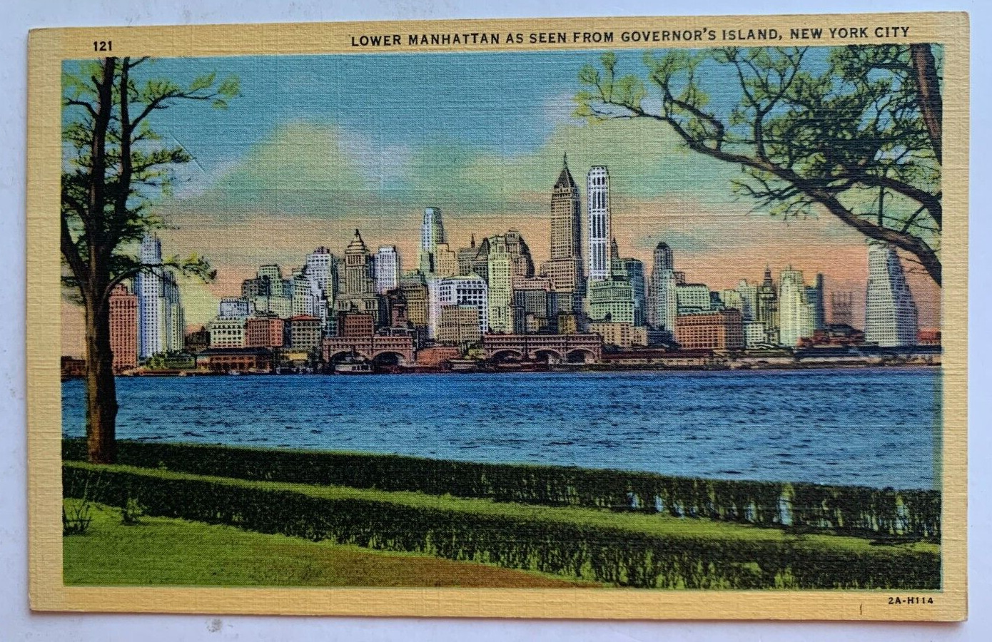 ca 1932 NY Postcard NYC New York Lower Manhattan from Governor\'s Island skyline