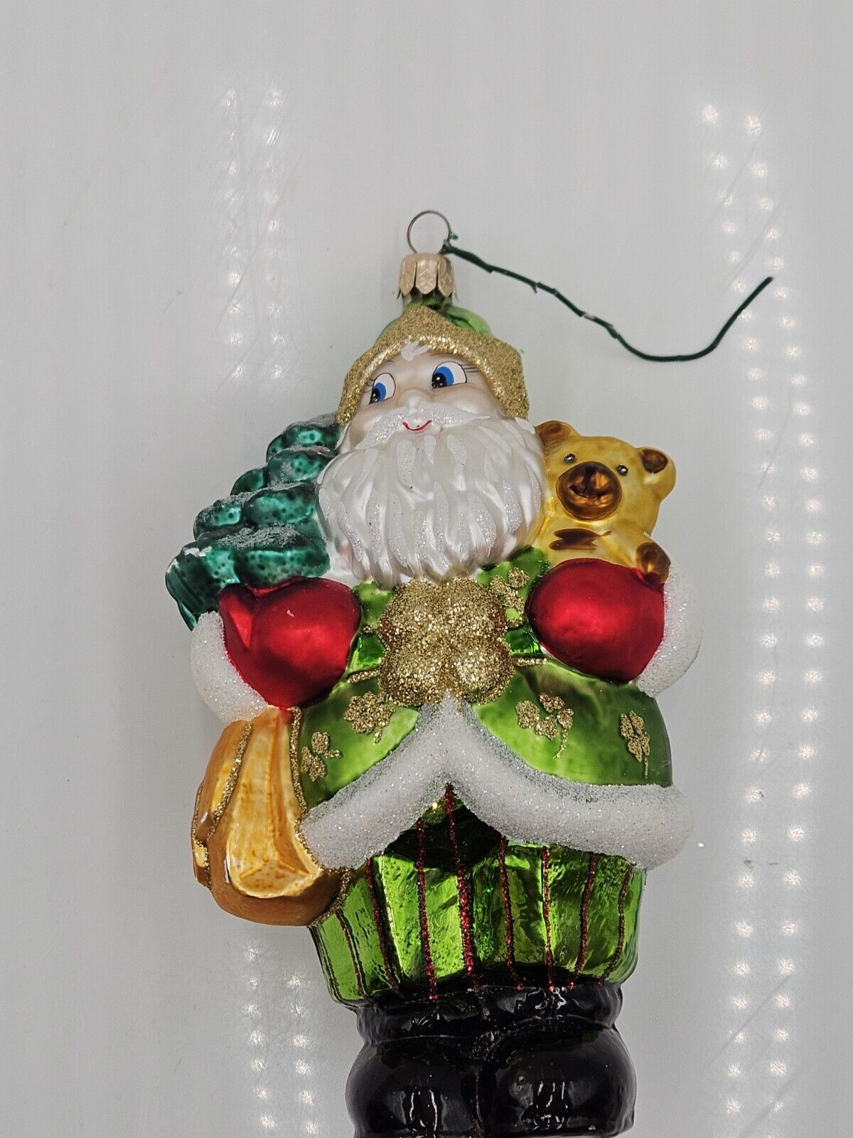 Vintage Glass  Irish Santa Ornament Christmas Decoration Holiday Seasonal 