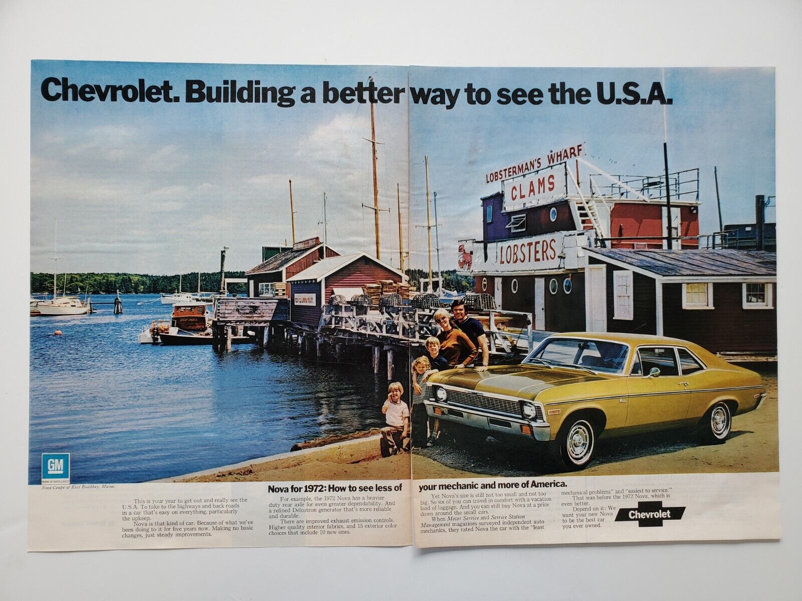 GM Chevrolet Nova Coupe Family East Boothbay Maine Wharf  1971 Vintage Print Ad