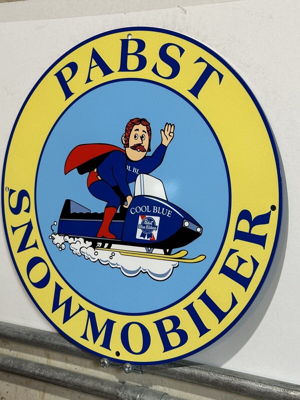 Vintage Style Pabst Cool Blue Snowmobiler  Snowmobiles Oil Metal Heavy Sign