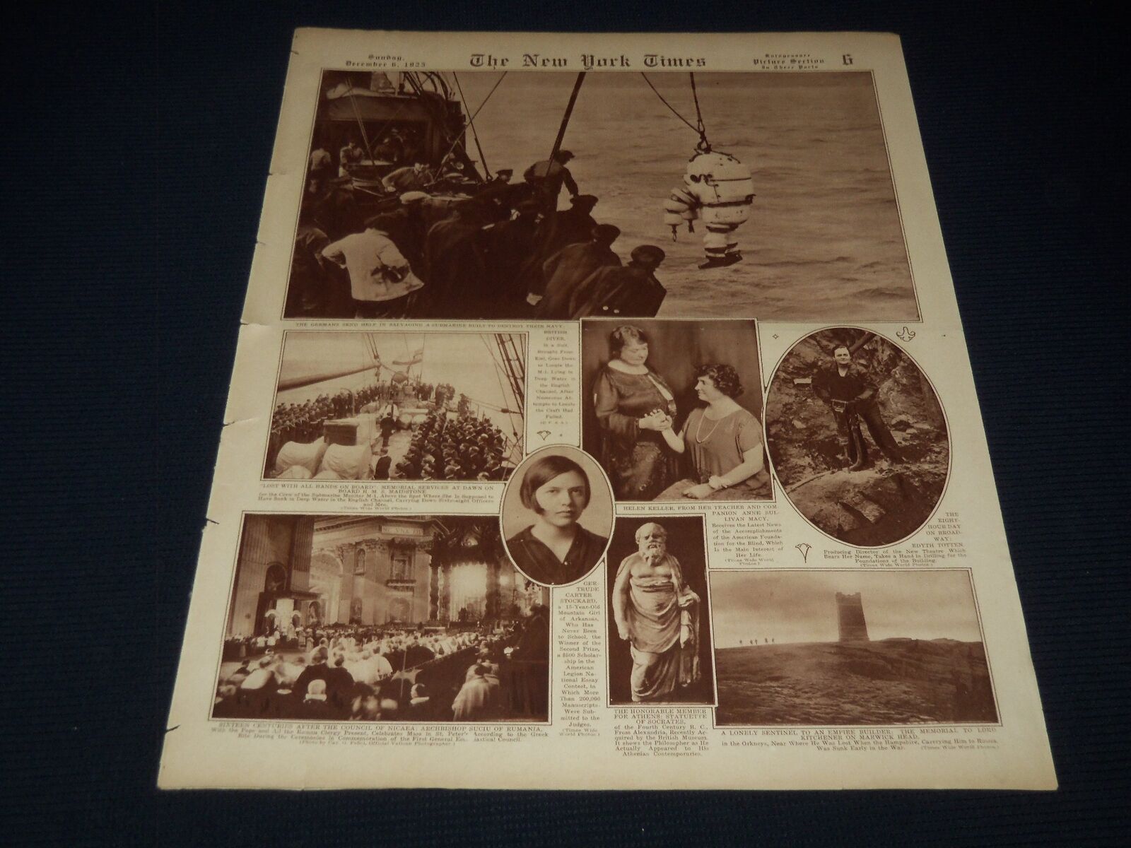 1925 DECEMBER 6 NEW YORK TIMES PICTURE SECTION - HELEN KELLER - NT 9513