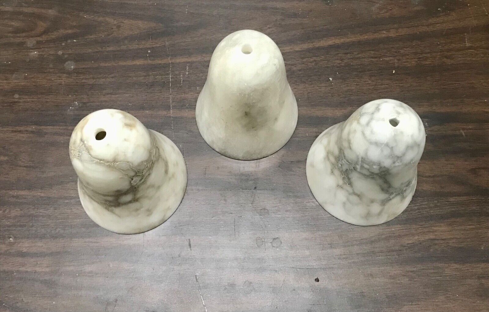 Antique French Alabaster Lamp Shade Set of 3 Hand Carved 4 3/8” Dia 5” Dish