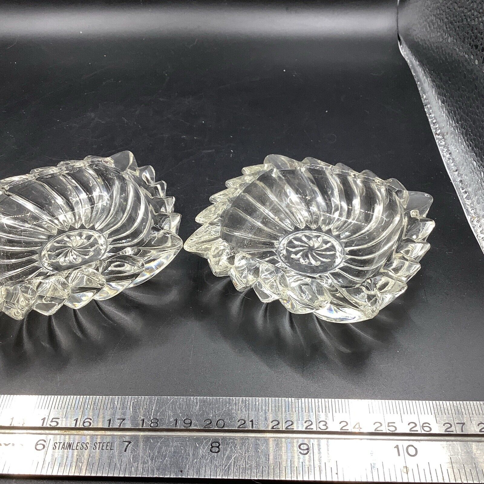 Pair Of Chrystal Personal Ashtrays Square Swirl Pattern
