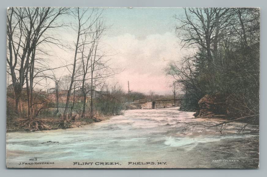 Flint Creek PHELPS New York ~ Antique Hand Colored Albertype Postcard 1909