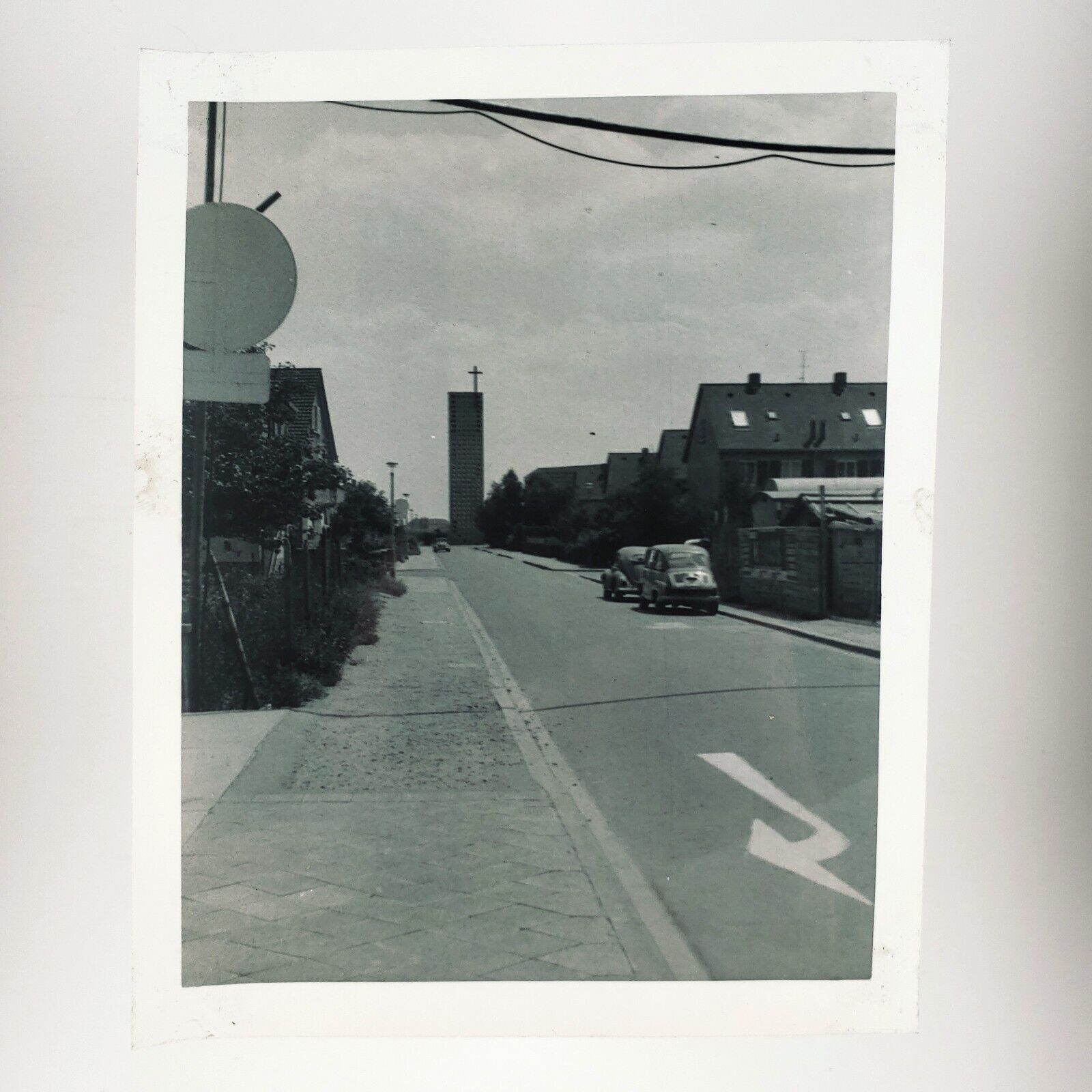 Mannheim Germany Church Street Photo 1960s Army Soldier Cars Road Snapshot A3954