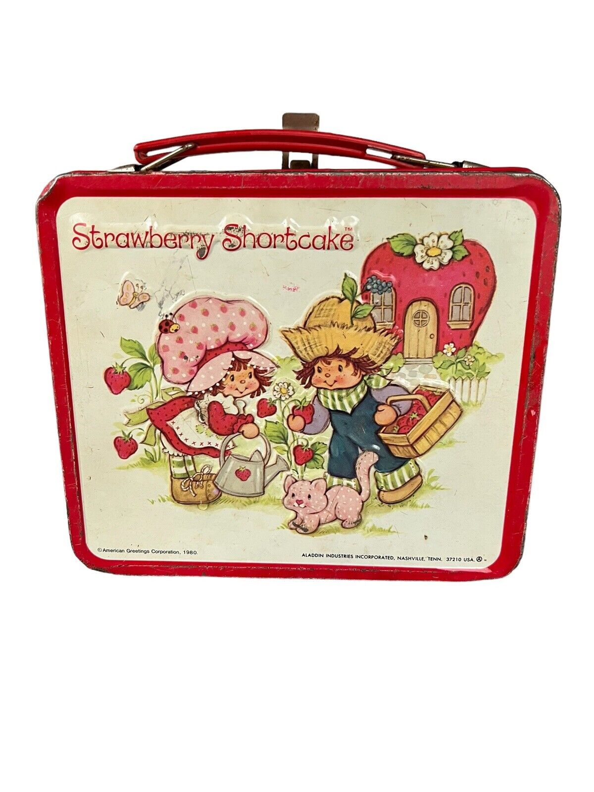 Vintage 1980 Strawberry Shortcake Metal Lunchbox w/ Thermos Good Condition