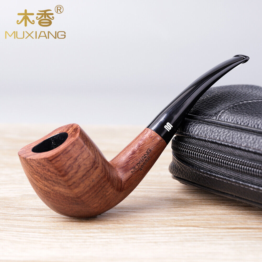 MUXIANG Rosewood Tobacco Smoking Pipe 9mm Filter Acrylic Curved Stem 10 Tools