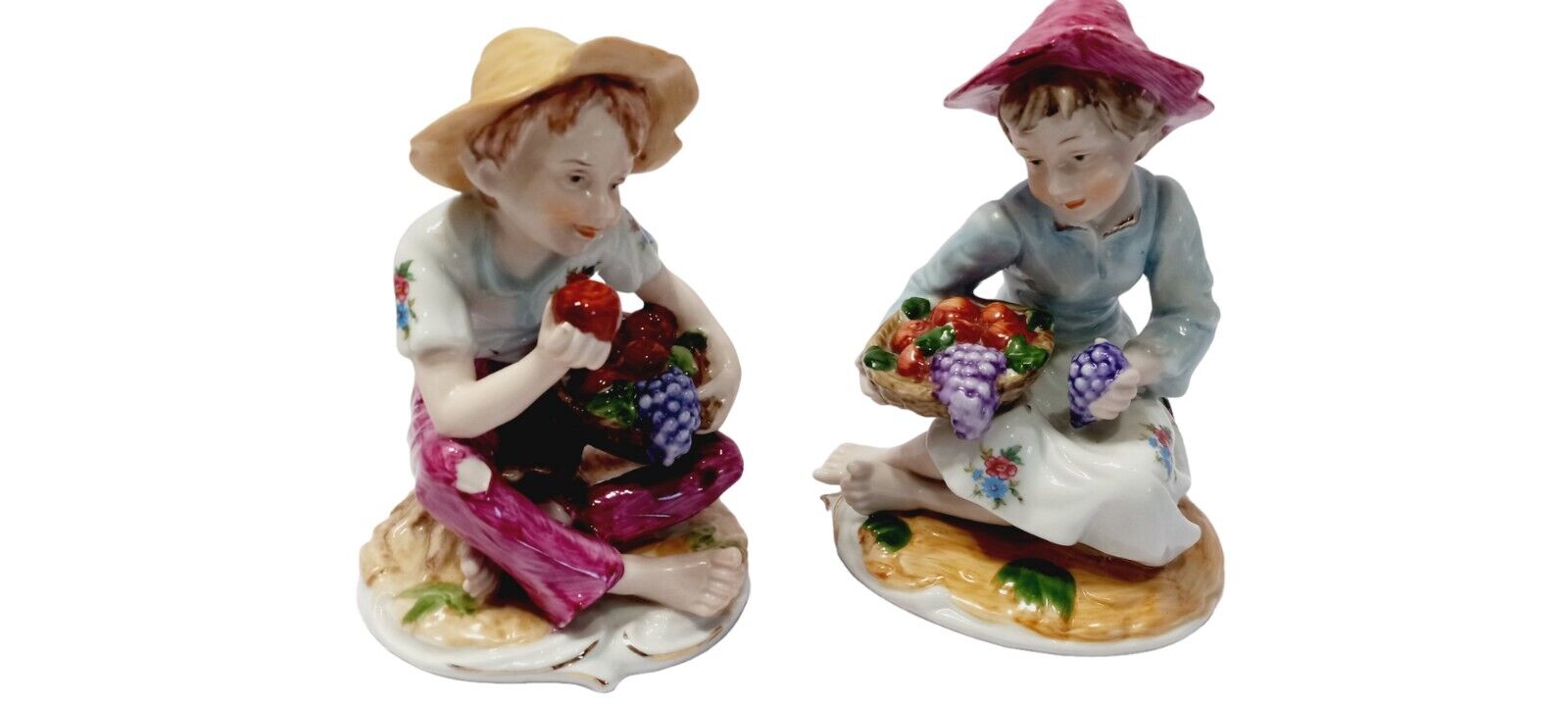 Vtg Porcelain Dutch Boy  Girl Figurines MCM Empress  Haruta Grapes Apples Basket