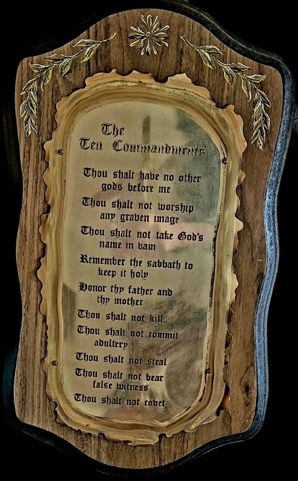 VTG HOMCO The Ten Commandments Wall Plaque Wood/ Brass Metal 18” x 10.5”