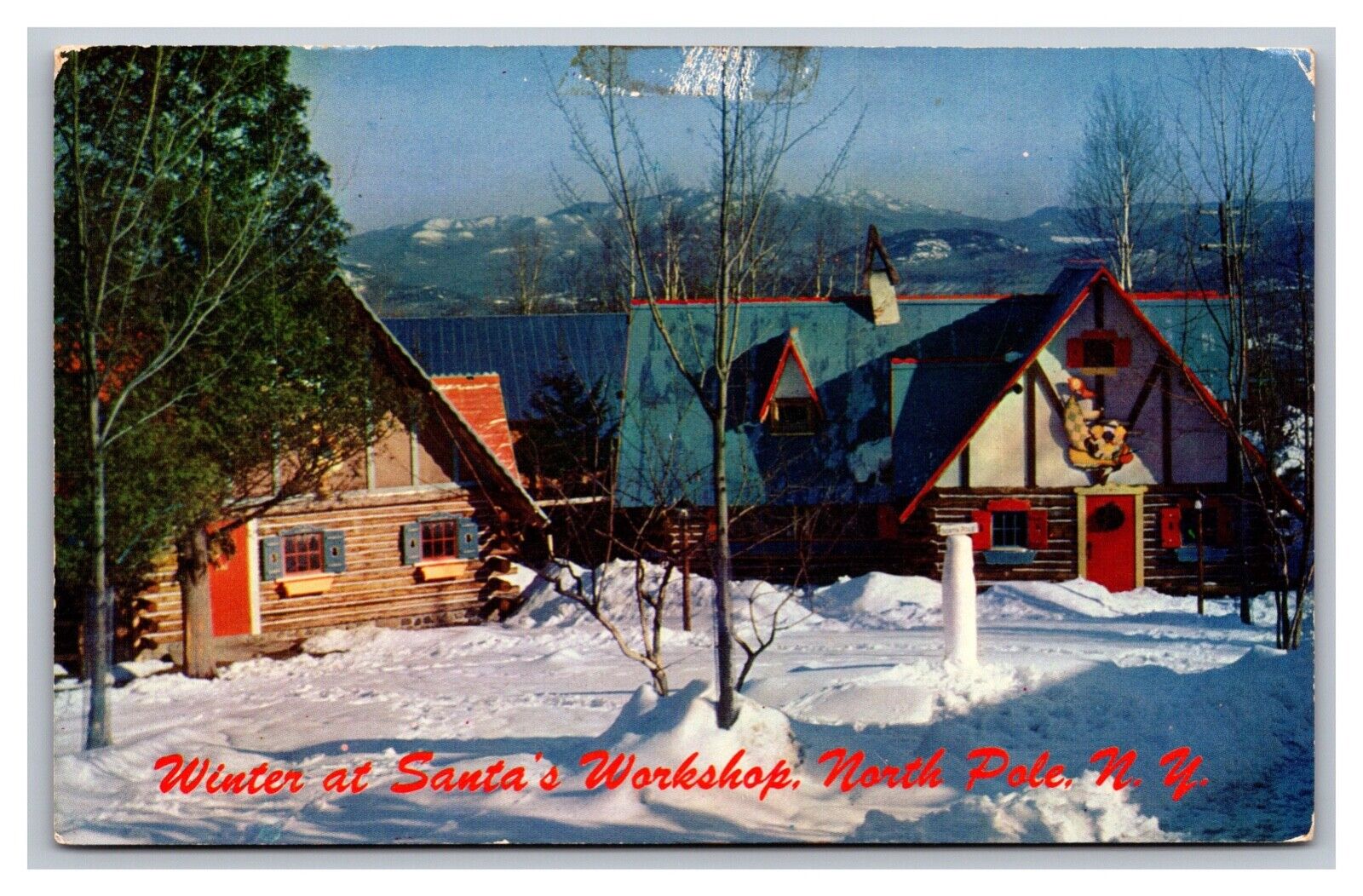North Pole NY Winter Santa\'s Workshop Adirondack Mountains Postcard Posted 1959
