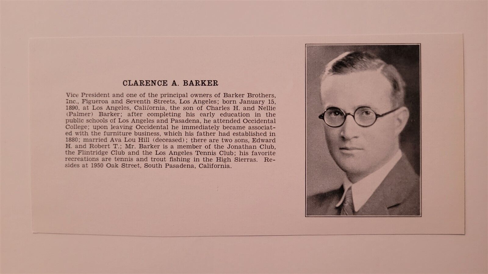 Clarence A. Barker Brothers 1932 Los Angeles Panel