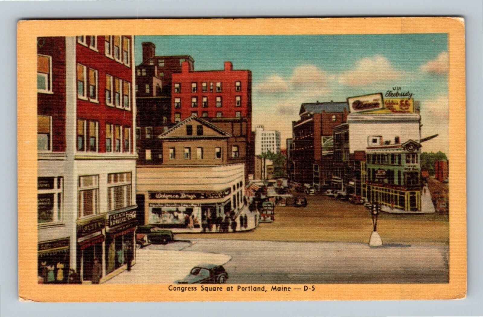Portland ME, Congress Square, Walgreens, Maine Vintage Postcard