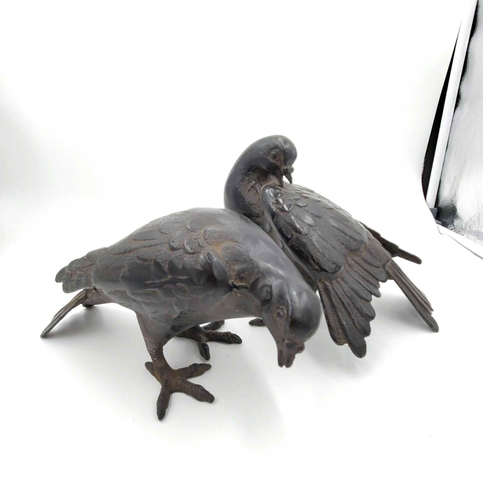 2 Vintage Toyo Cast Metal Bronzed Bird Dove Pigeon Figures Statue