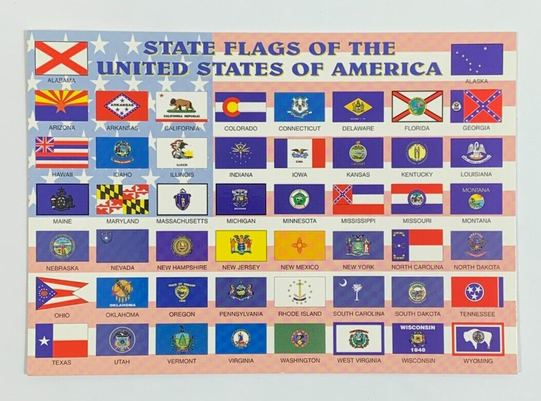 State Flags of the 50 United States of America Postcard Unposted