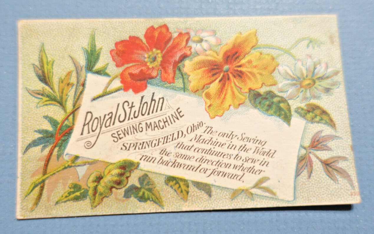 VICTORIAN TRADE CARD c.1880\'s Royal St John Sewing Machine, Haverhill, MASS