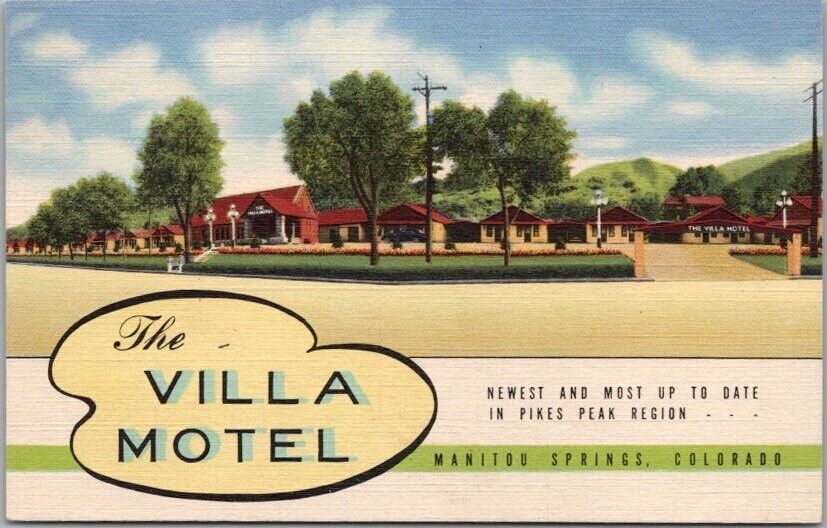 1950s Manitou Springs, Colorado Postcard THE VILLA MOTEL - Curteich Linen c1942